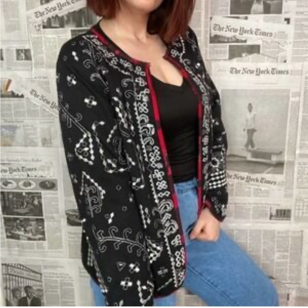 Notations Embroidered Open Front Jacket
